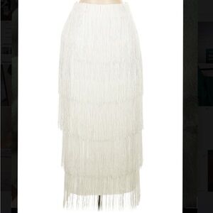 12th Tribe White Fringe Midi Skirt